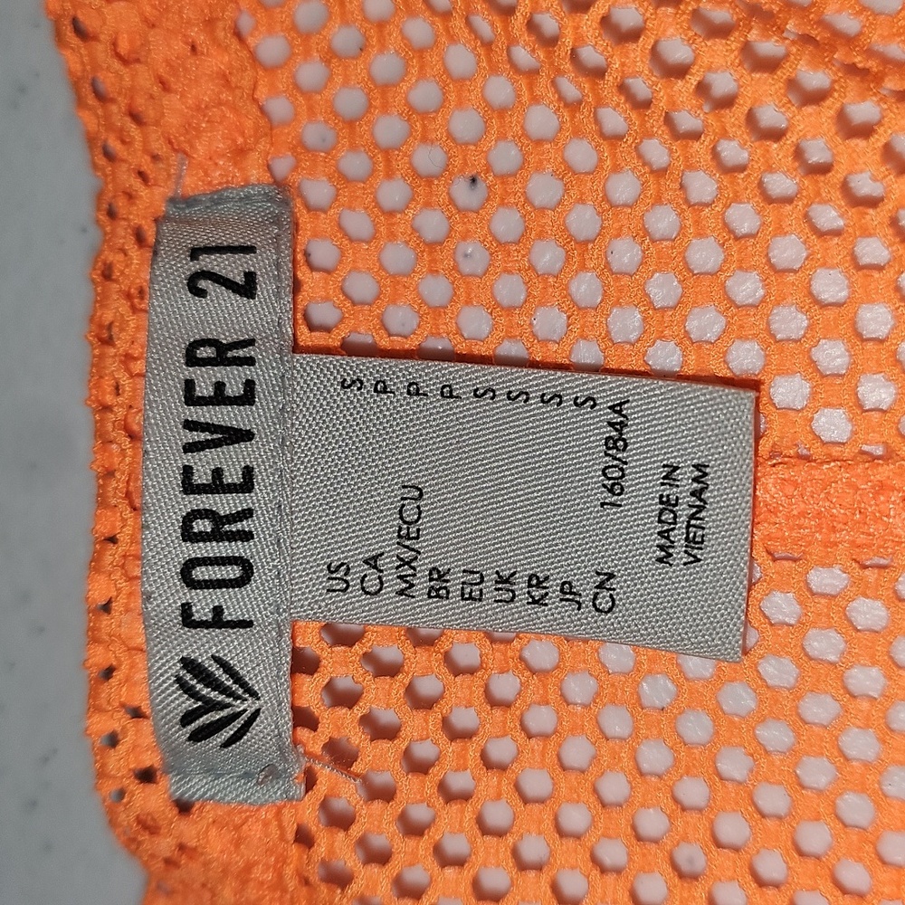 Forever 21 orange fishnet crop top knot waist NWOT Size S Swim coverup - Picture 5 of 9